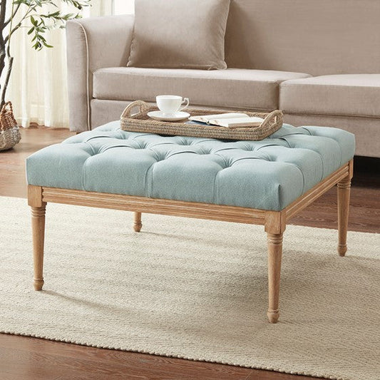 Upholstered Button Tufted Accent Ottoman Blue Olliix.com