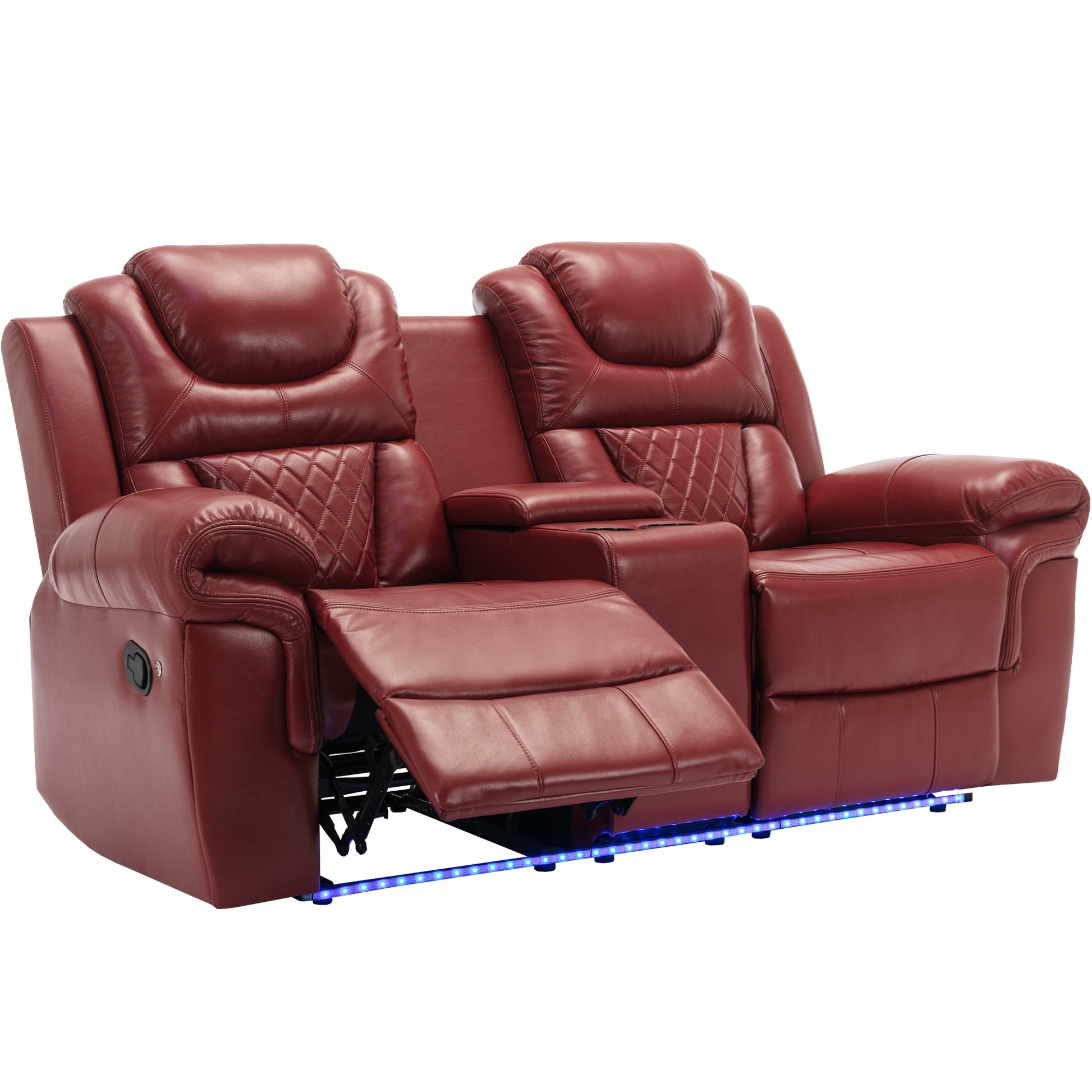 3 Pieces Recliner Sofa Sets Home Theater Seating Manual Recliner Chair with Center Console and LED Light Strip for Living Room, Wind Red House to Home Furnishings LLC