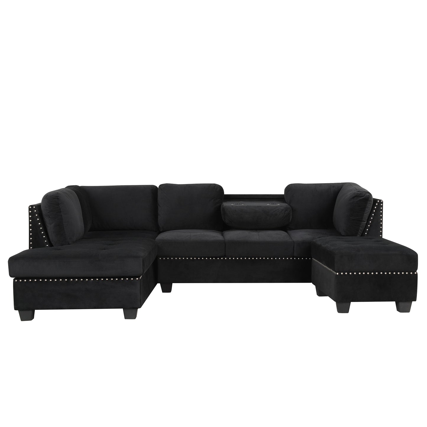 104.5" Reversible Sectional Sofa Space Saving with Storage Ottoman Rivet Ornament L-
shape Couch for Small or Large Space Dorm Apartment,Black(Old:SG000406AAA) House to Home Furnishings LLC