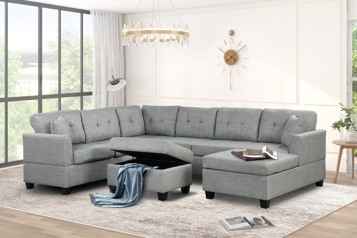 121.3" Oversized Sectional Sofa with Storage Ottoman, U Shaped Sectional Couch with 2 Throw Pillows for Large Space Dorm Apartment House to Home Furnishings LLC