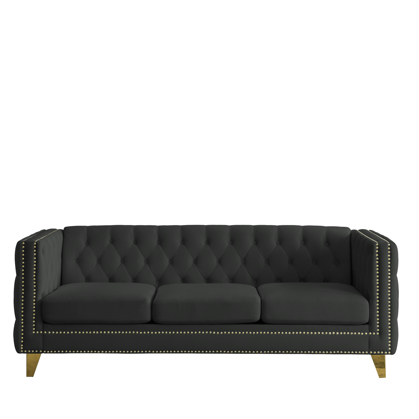 {Contact us for 3D modeling} Velvet Sofa for Living Room,Buttons Tufted Square Arm Couch, Modern Couch Upholstered Button and Metal Legs, Sofa Couch for Bedroom, Black Velvet(W834S00022) House to Home Furnishings LLC