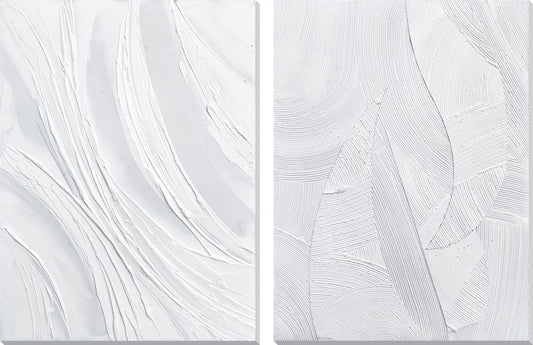 Hand Painted Textured Canvas (Set of 2) - White Classy Art