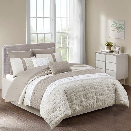 8 Piece Comforter Set Khaki Cal King Olliix.com