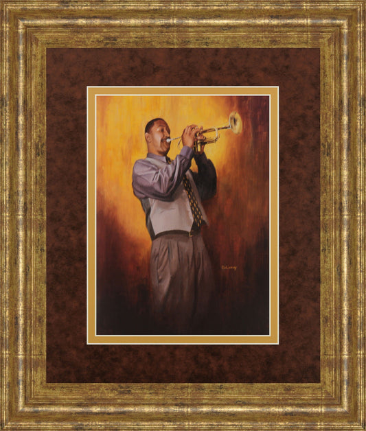 Trumpet Man By Delancy - Framed Print Wall Art - Yellow Classy Art