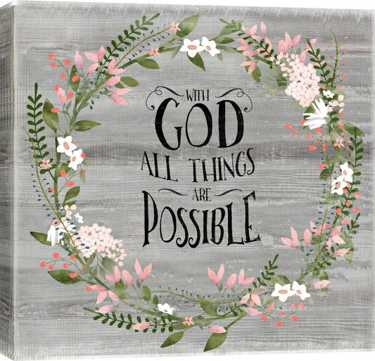Mixed Media Canvas With God All Things Are Possible - Dark Gray
