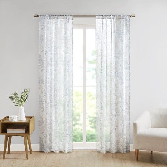 Botanical Printed Texture Sheer Window Pair Neutral Olliix.com