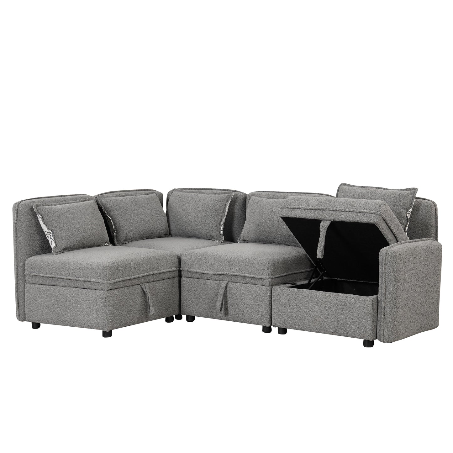 122.8" Convertible Modular Minimalist Sofa Free Combination 4 Seater Sofa Chenille Fabric Sectional sofa with 5 Pillows for Living Room, Office, Apartment, Small Space, Gray House to Home Furnishings LLC