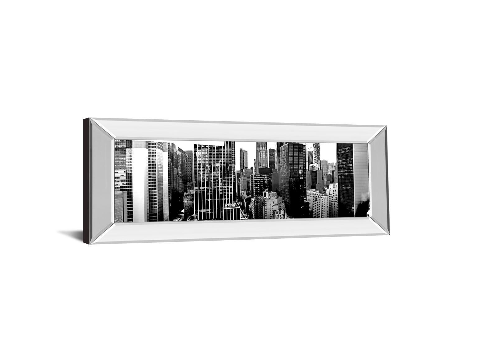 Panorama Of NYC VII By Jeff Pica - Mirror Framed Print Wall Art - Black Classy Art