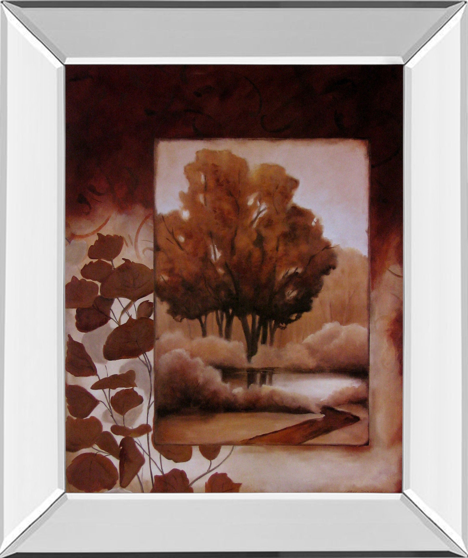 Fall Vignette I By Carol Robinson - Mirror Framed Print Wall Art - Dark Brown Classy Art