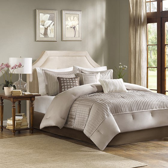 7 Piece Comforter Set Taupe Queen Olliix.com