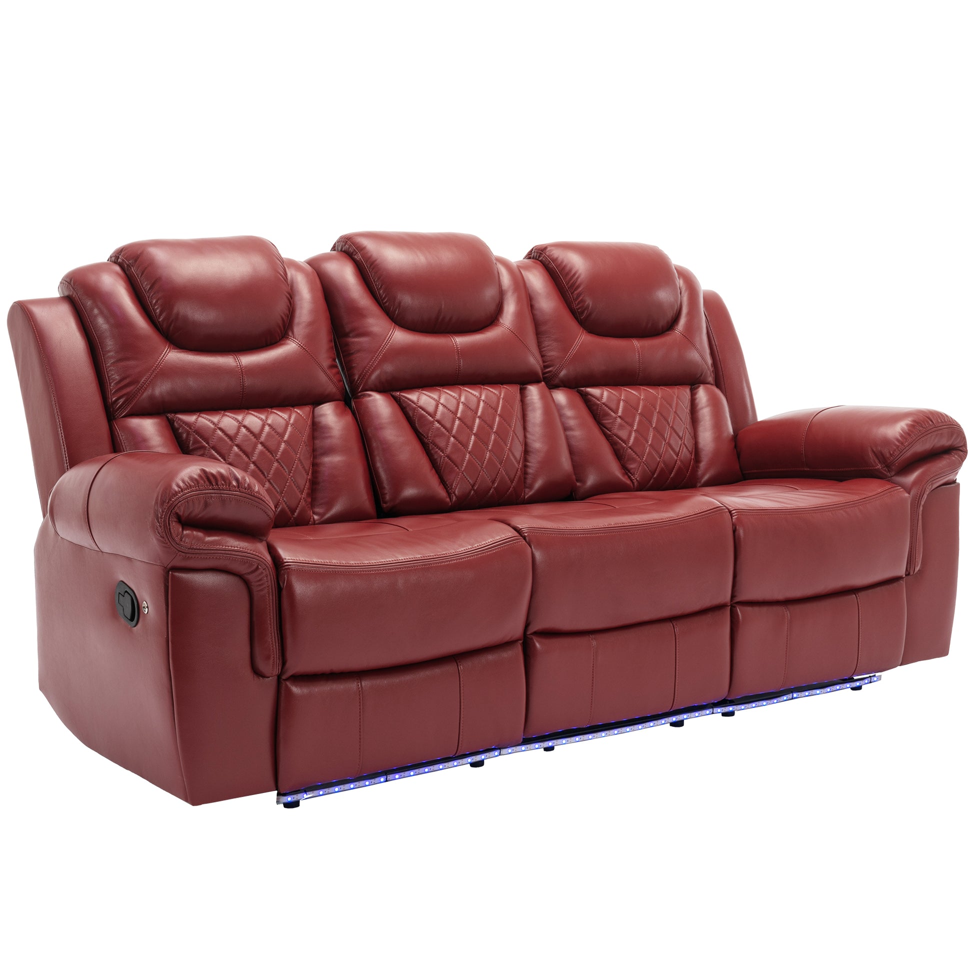 3 Pieces Recliner Sofa Sets Home Theater Seating Manual Recliner Chair with Center Console and LED Light Strip for Living Room, Wind Red House to Home Furnishings LLC