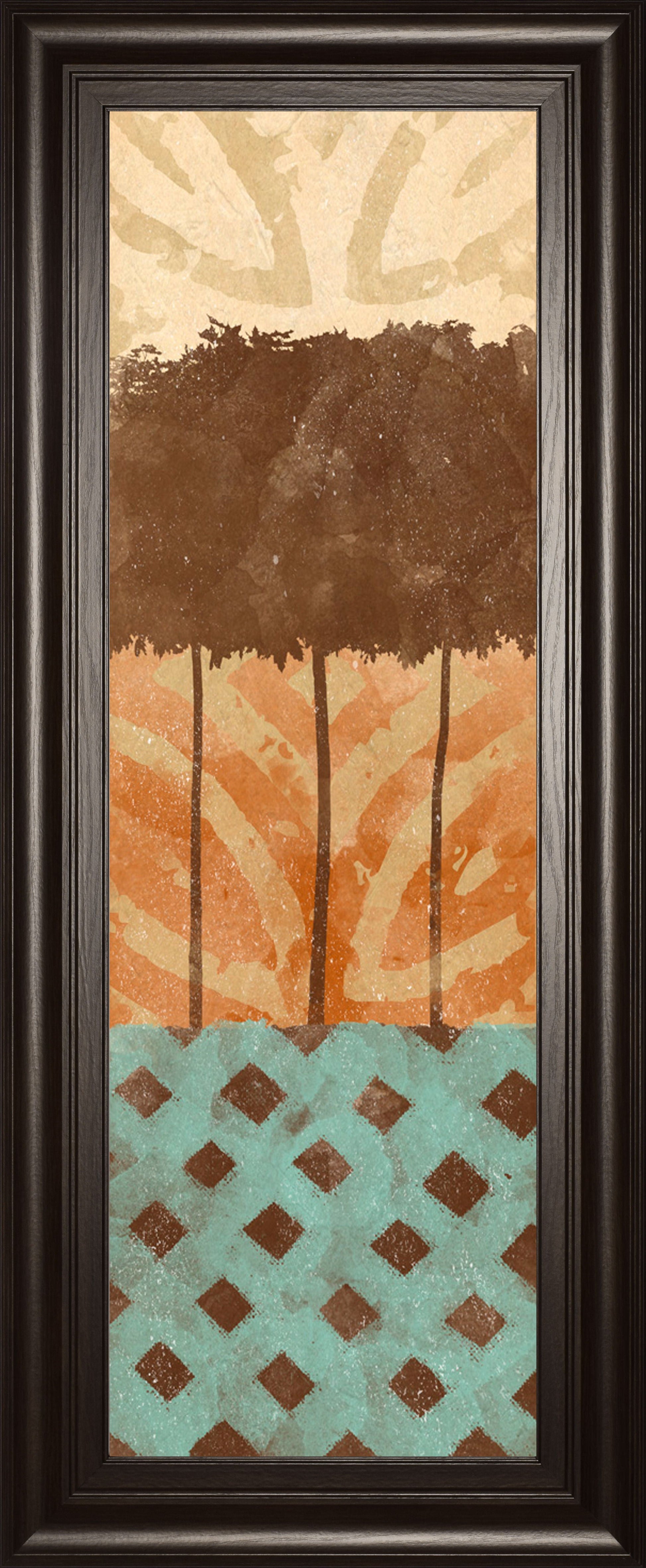 Tribal Trio Il By Alonzo Saunders - Framed Print Wall Art - Dark Brown Classy Art