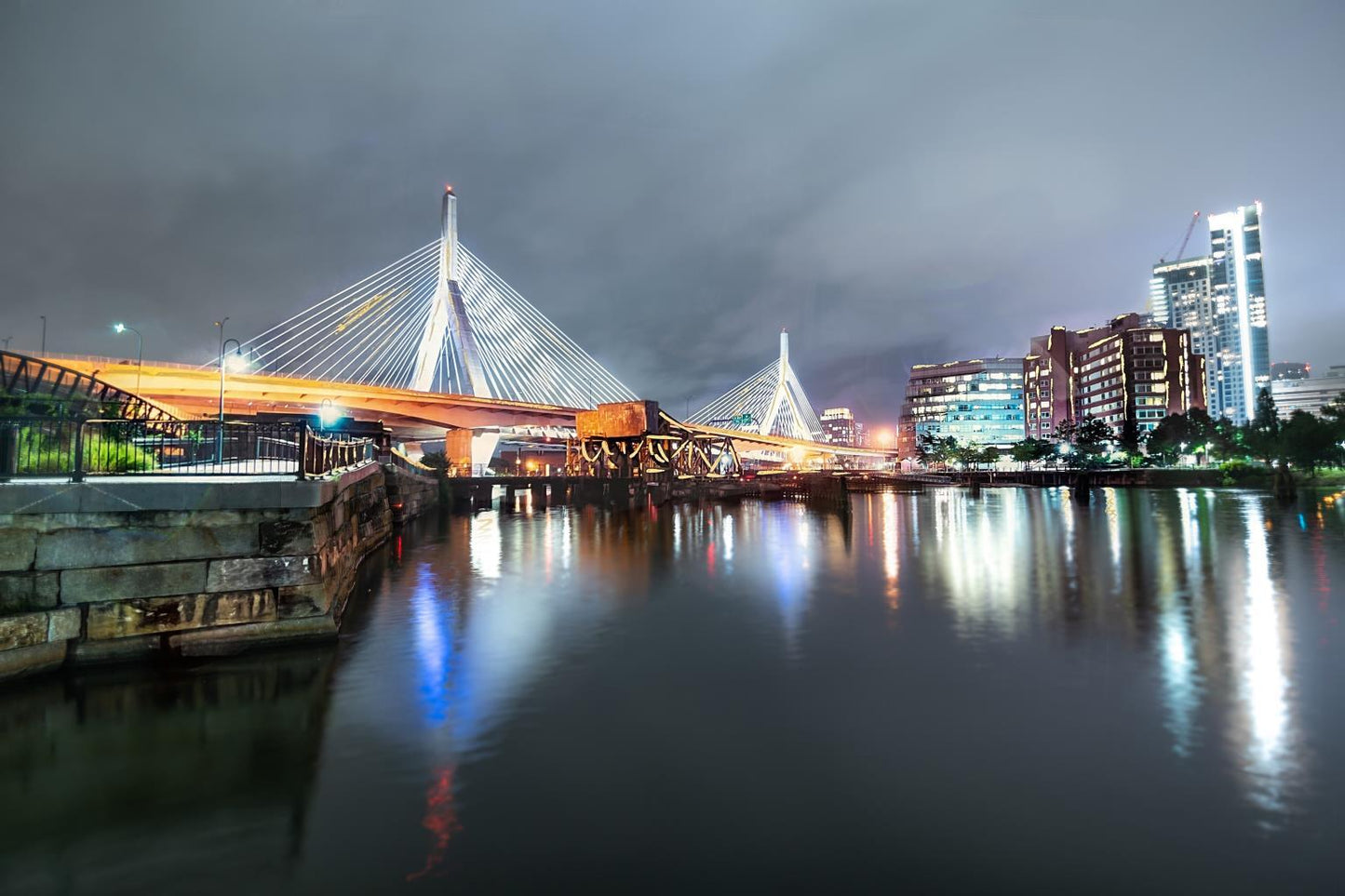 Tempered Glass With Foil - The Zakim In Boston - Dark Gray Classy Art