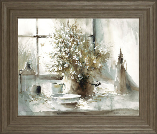 Daisy Still Life By George Bjorkland - Framed Print Wall Art - Gray Classy Art