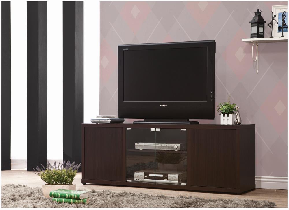 G700886 Casual Cappuccino TV Console With Push-To-Open Glass Doors Coaster Z2 Premium