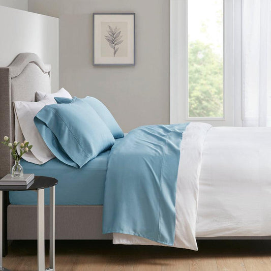 700TC TriBlend Anti-microbial 4 Piece sheet set Full Blue Olliix.com