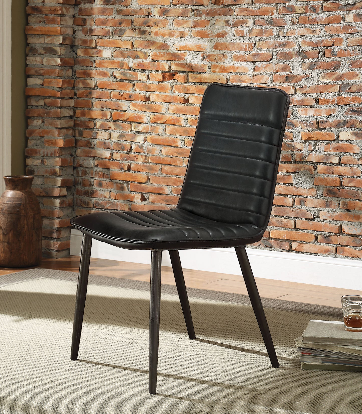 Hosmer Black Top Grain Leather & Antique Black Side Chair ACME East