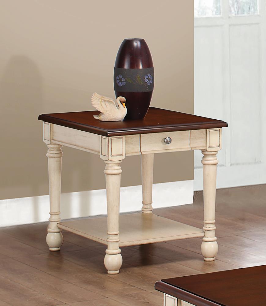 Transitional Dark Brown/Antique White End Table Coaster Z2 Premium