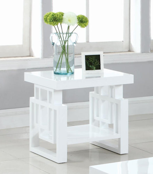 Transitional Glossy White End Table Coaster Z2 Premium