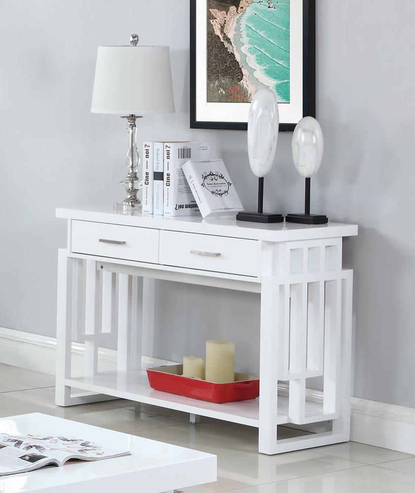 Transitional Glossy White Sofa Table Coaster Z2 Premium