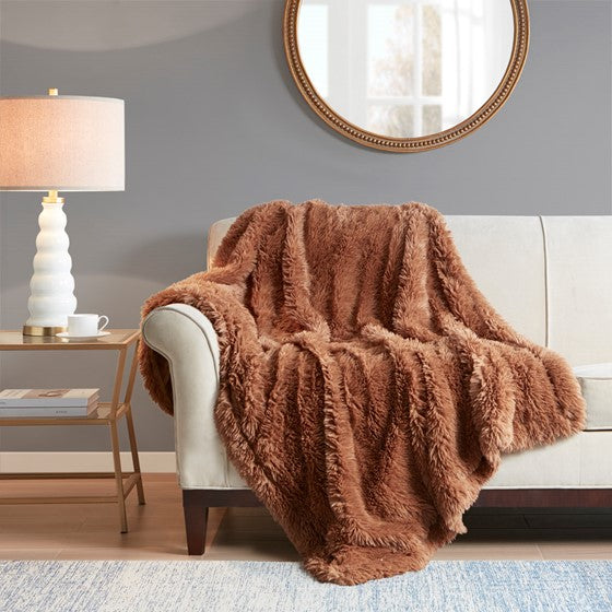 Faux Fur Throw 50x60" Brown Olliix.com