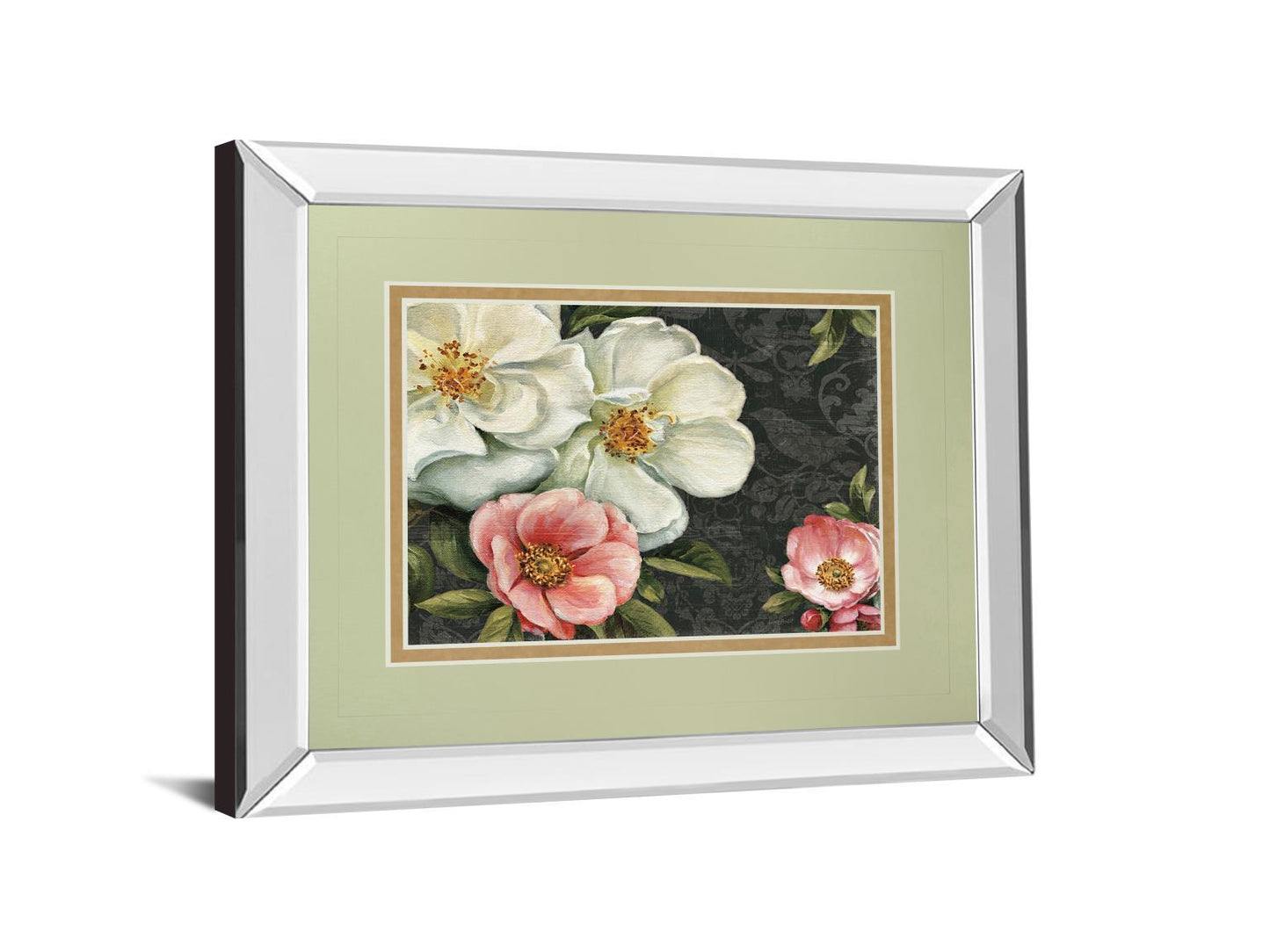 Floral Damask I By Lisa Audit - Mirror Framed Print Wall Art - White Classy Art