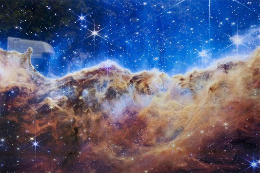 Tempered Glass With Foil & Rhinestones - James Webb Carina Nebula I - Blue Classy Art