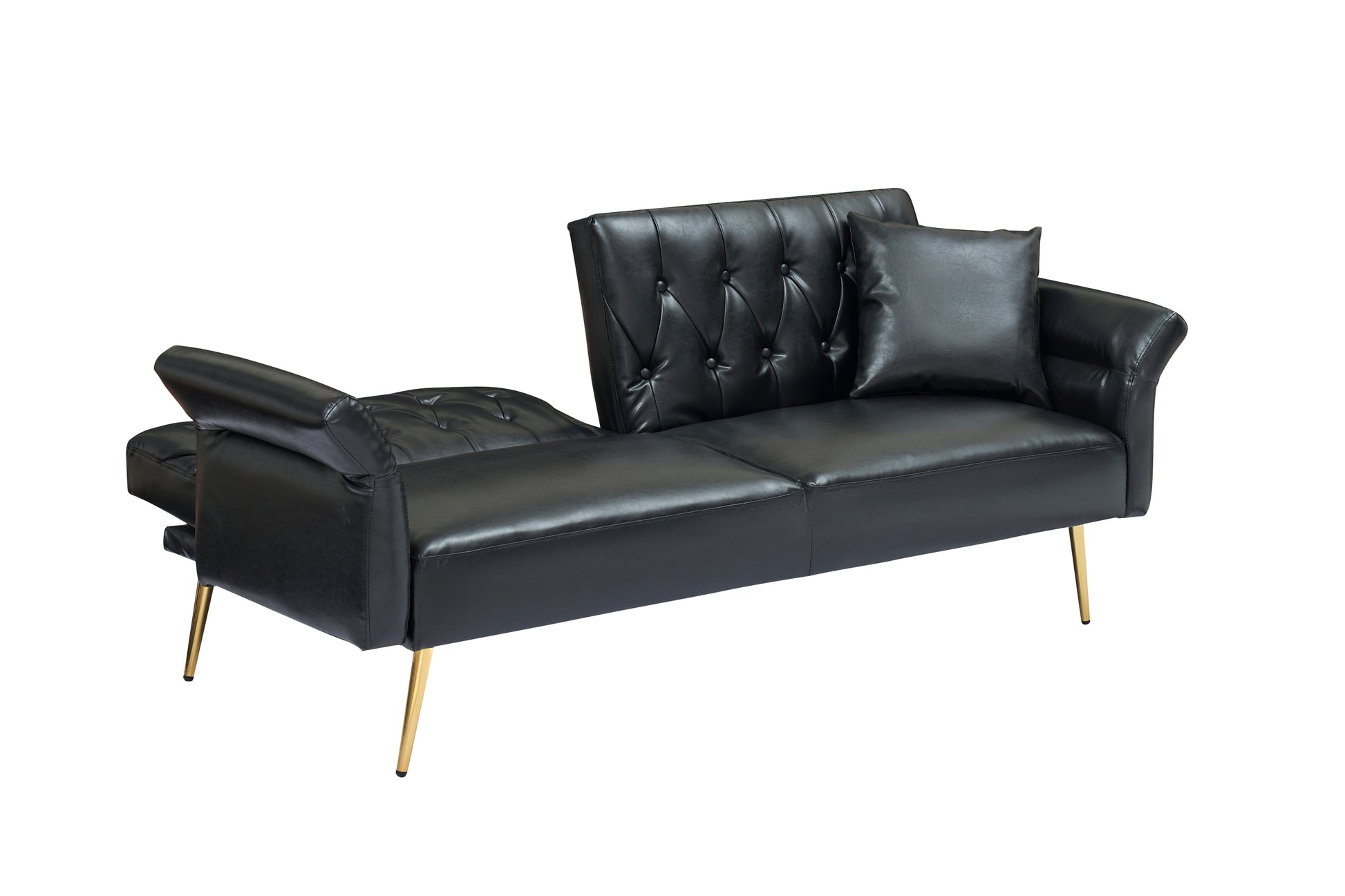 67.71 Inch Black Faux Leather sofa bed with adjustable arms House to Home Furnishings LLC