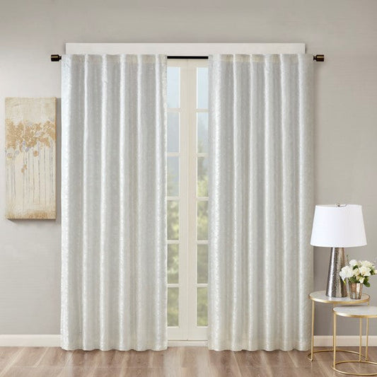 Jacquard Lined Total Blackout Rod Pocket/Back Tab Curtain Panel White Olliix.com