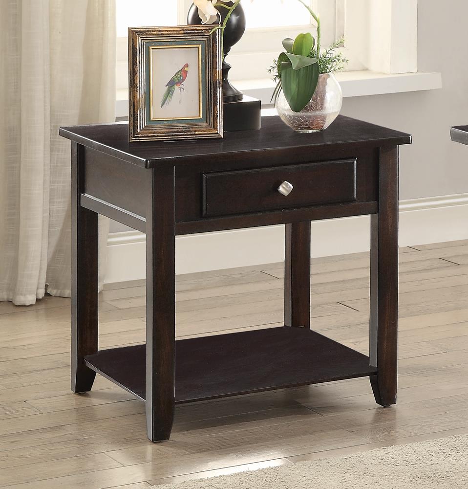 Transitional Walnut One-Drawer End Table Coaster Z2 Premium