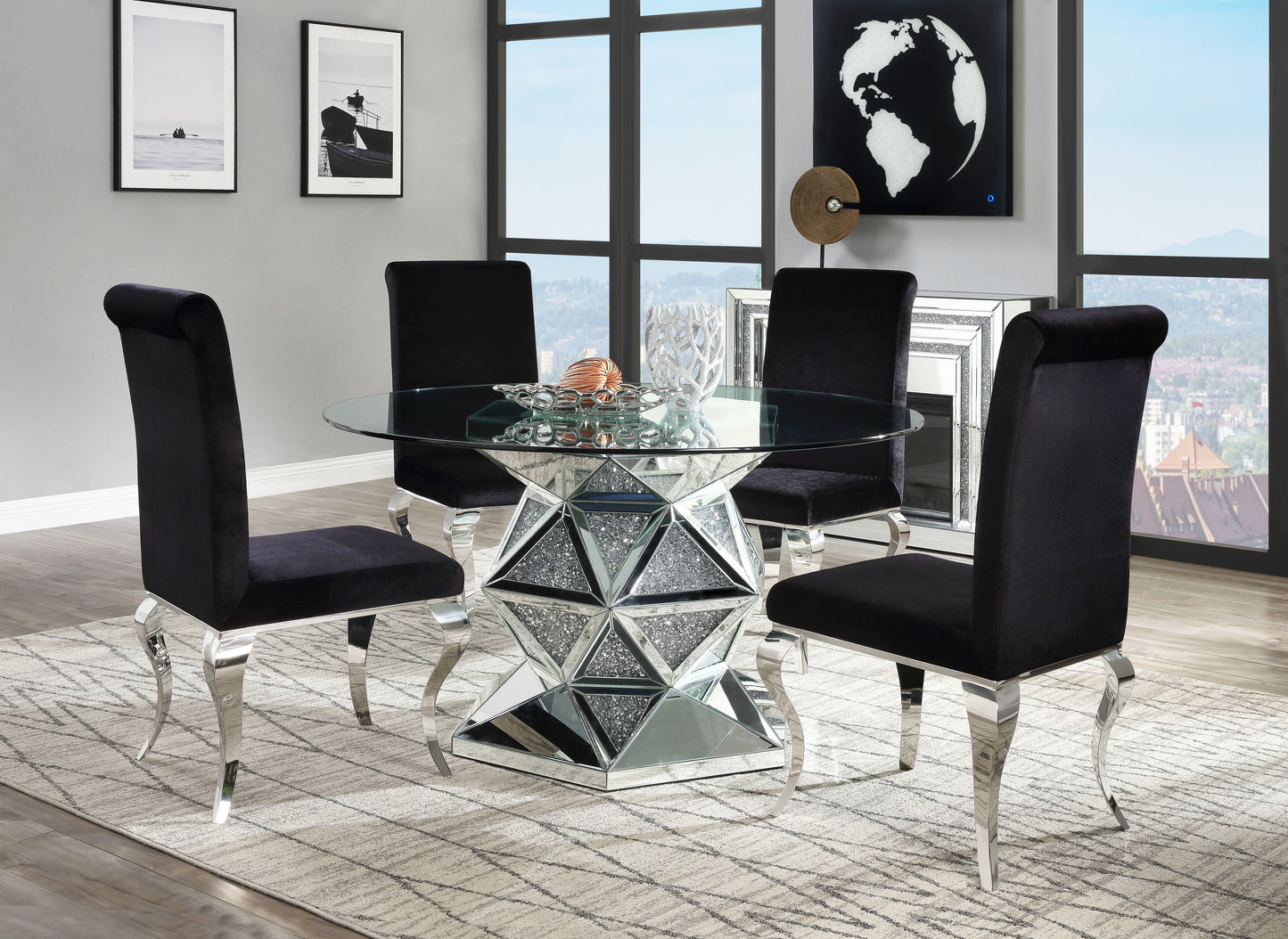 Noralie Mirrored & Faux Diamonds Dining Table ACME East