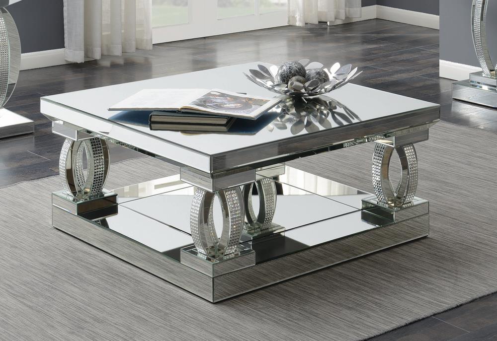 G722518 Contemporary Silver Mirrored Coffee Table Coaster Z2 Premium