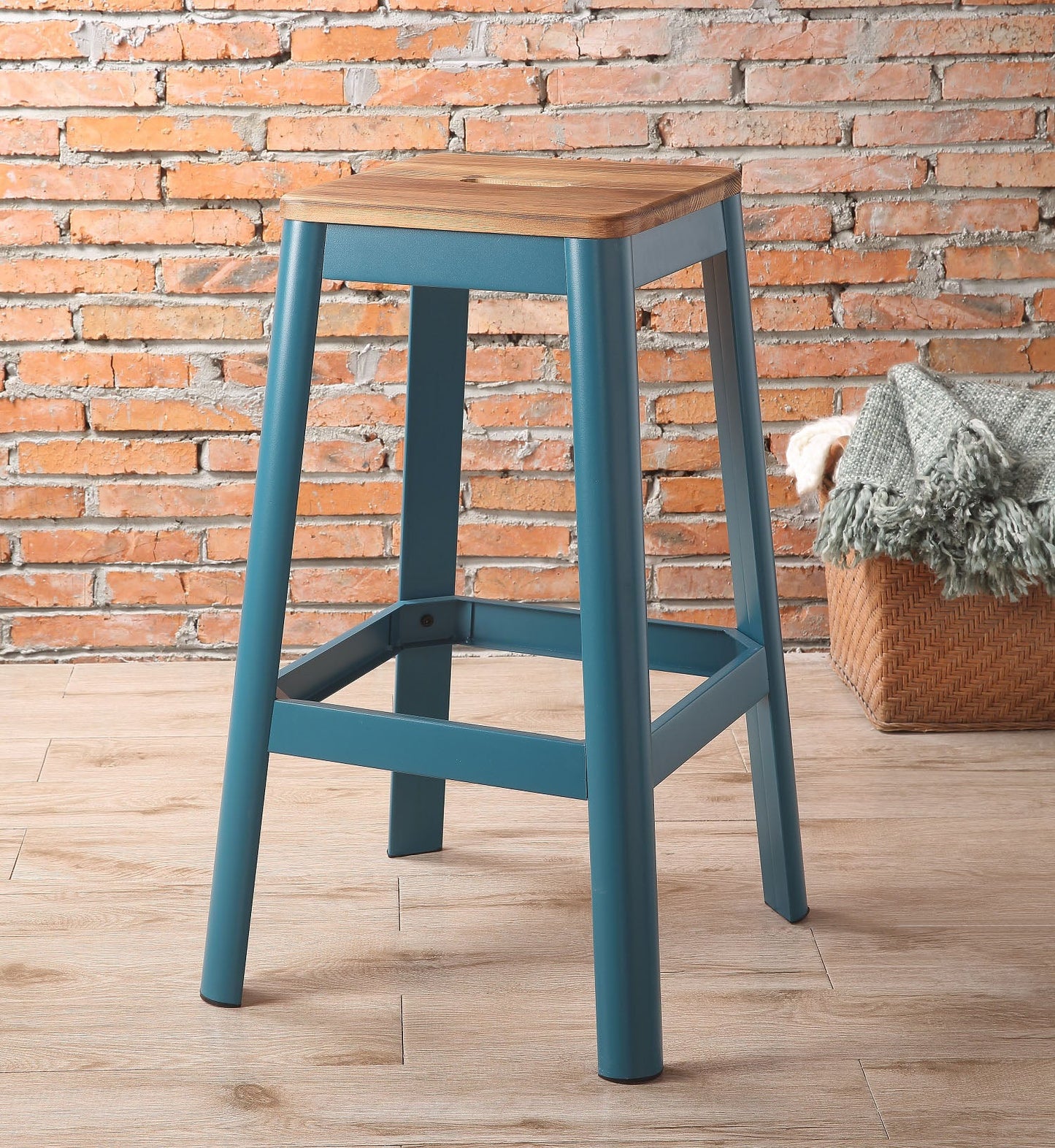 Jacotte Natural & Teal Bar Stool (1Pc) ACME East