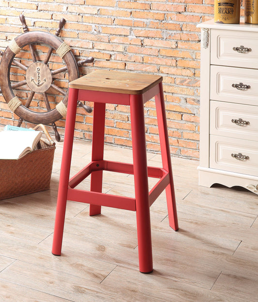 Jacotte Natural & Red Bar Stool (1Pc) ACME East