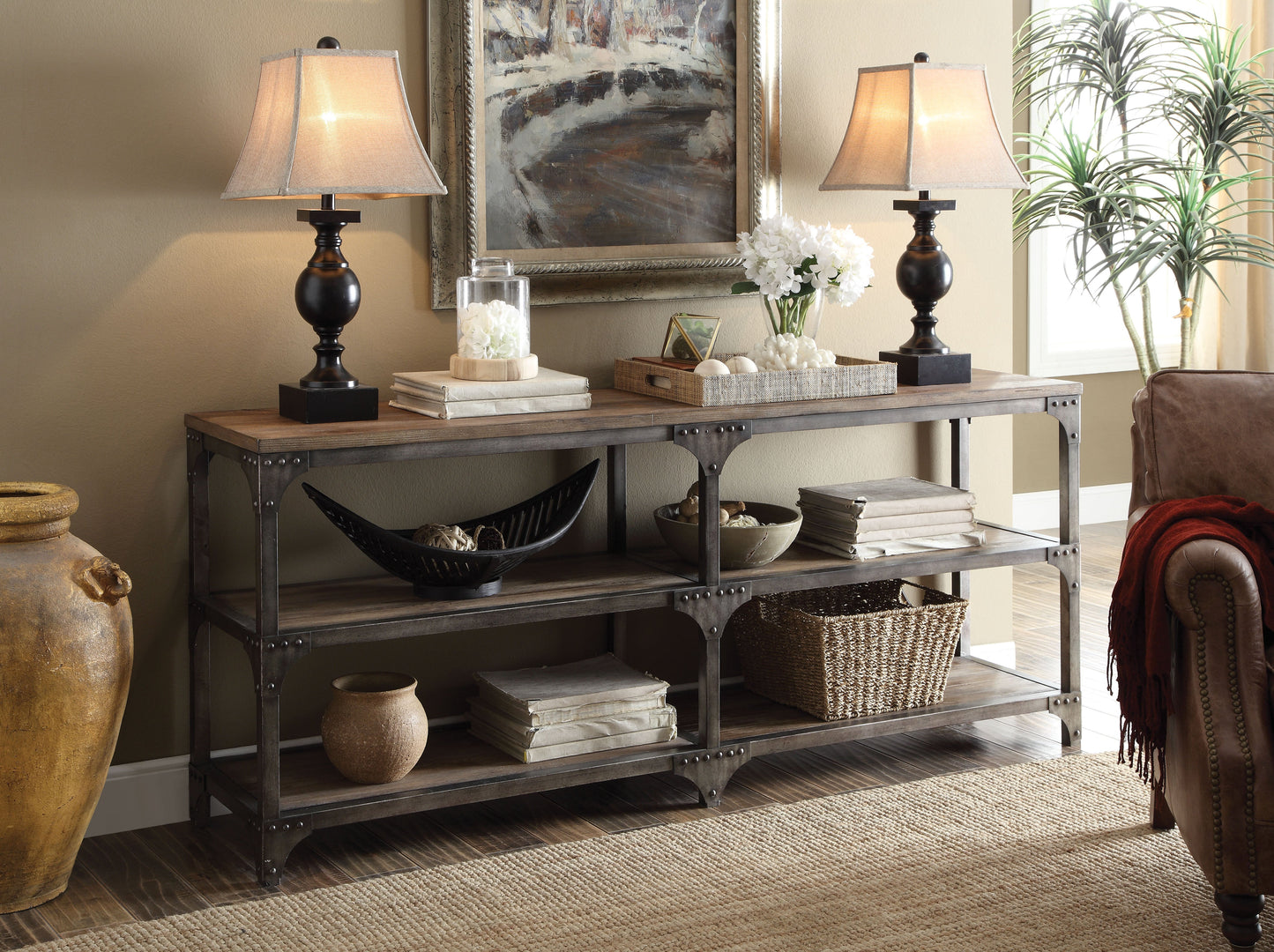 Gorden Weathered Oak & Antique Silver Console Table ACME East