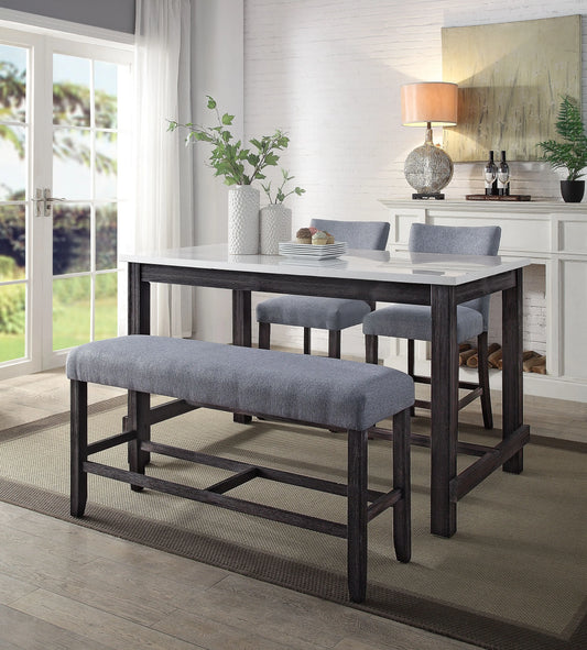 Yelena Marble & Weathered Espresso Counter Height Table ACME East