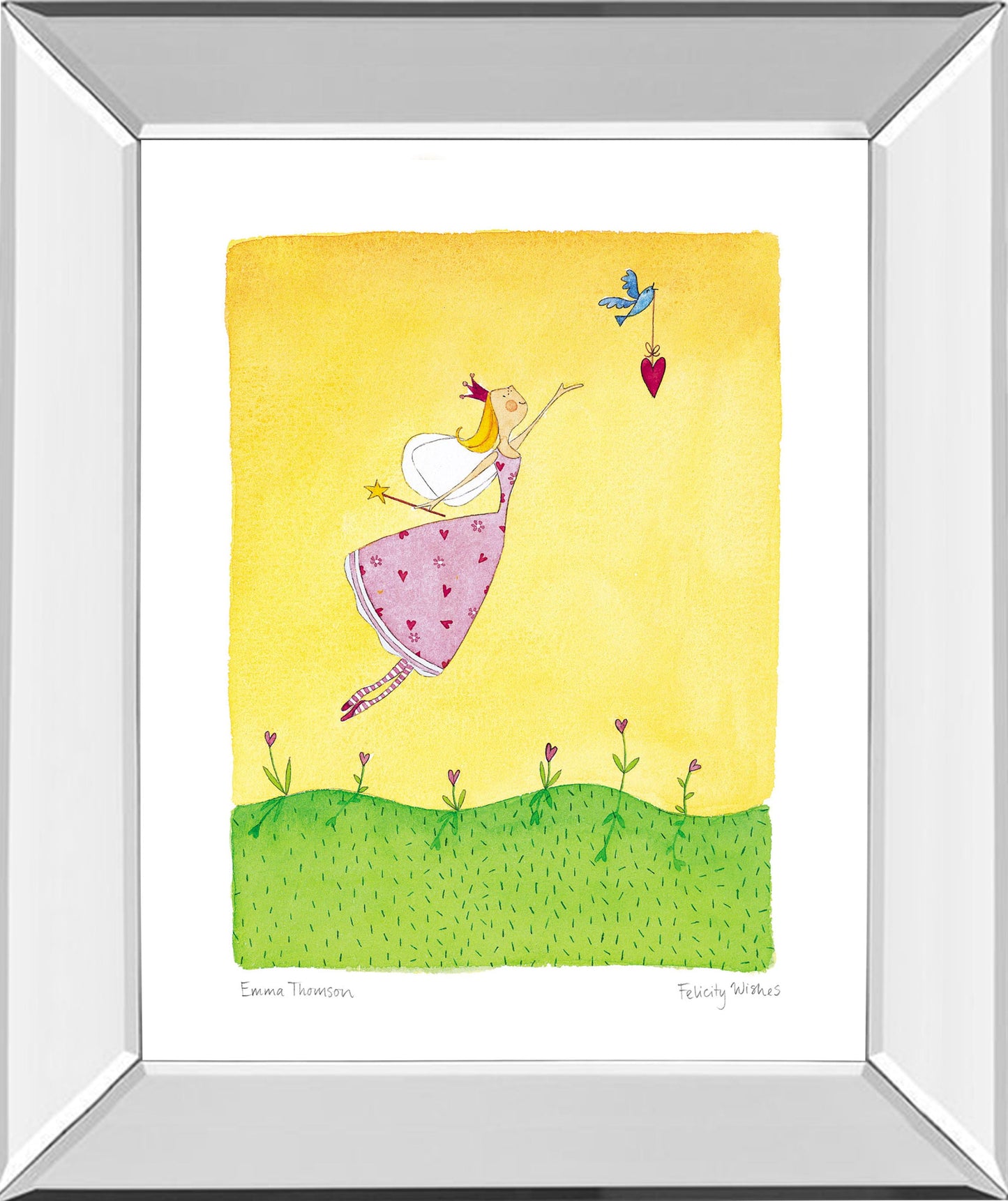 Felicity Wishes Il By Emma Thomson - Mirror Framed Print Wall Art - Yellow Classy Art