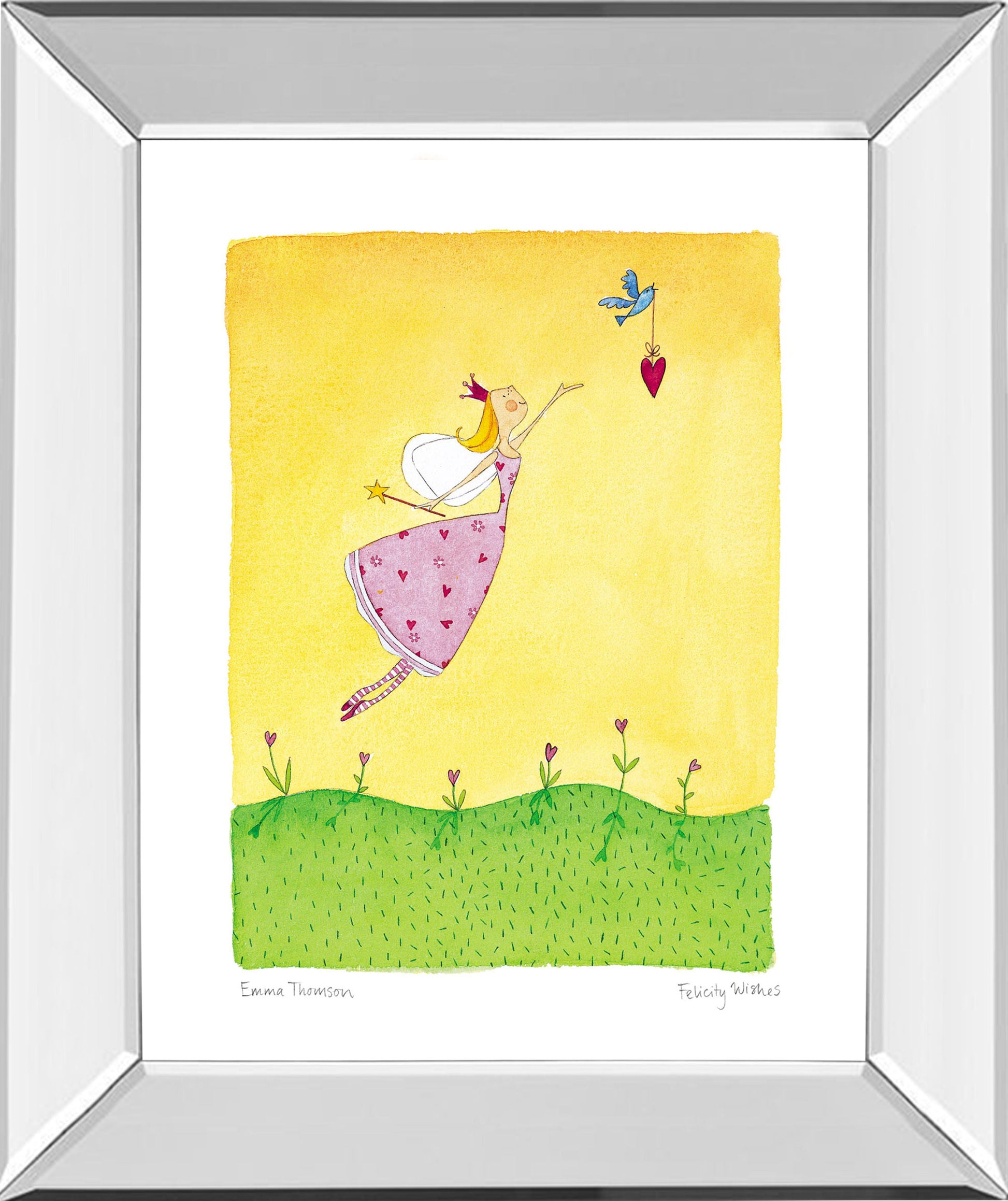 Felicity Wishes Il By Emma Thomson - Mirror Framed Print Wall Art - Yellow Classy Art