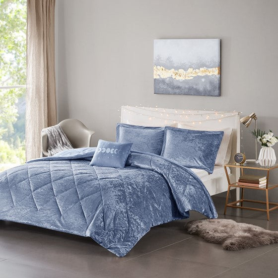 Velvet Comforter Set Blue Twin XL Olliix.com