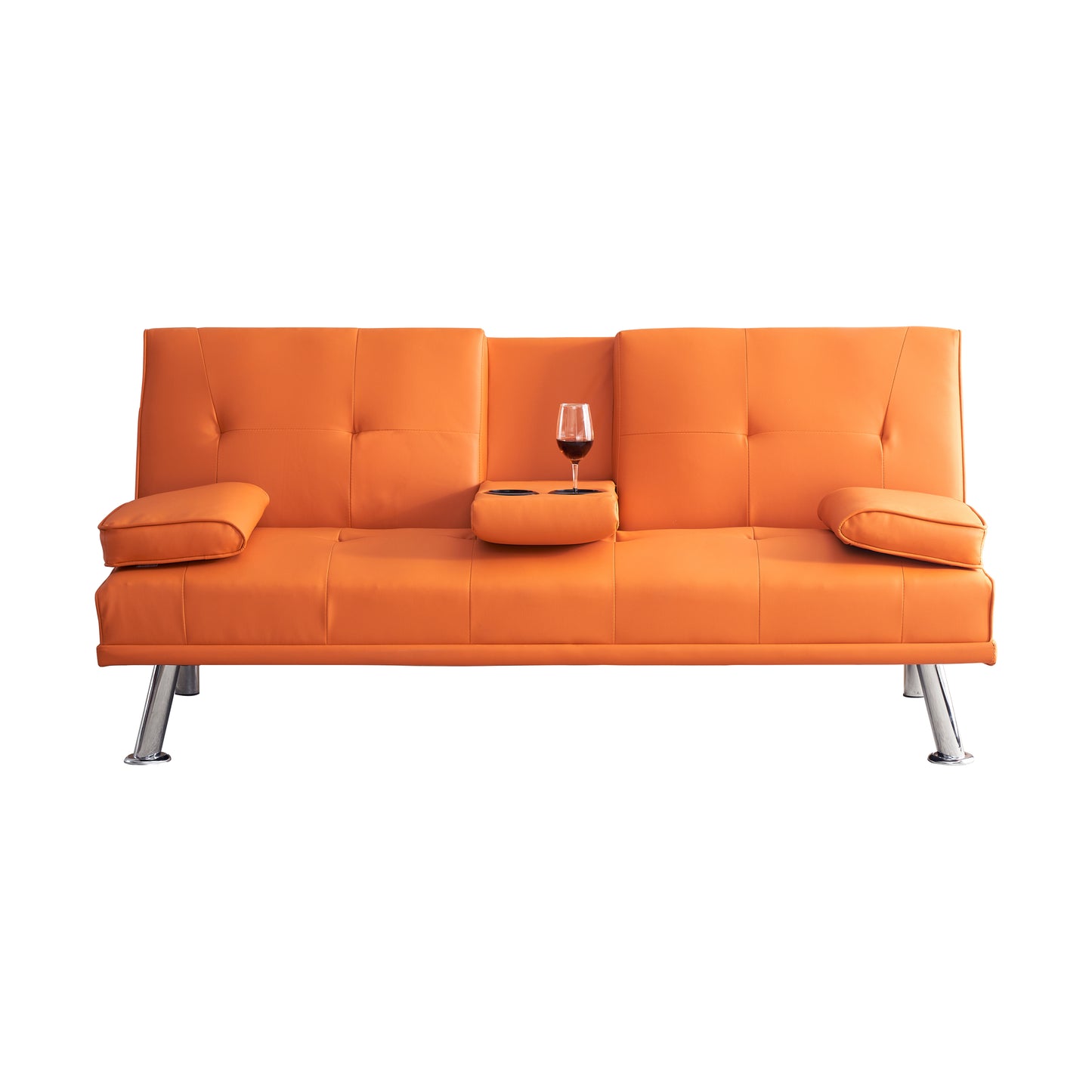 67" Orange Leather Multifunctional Double Folding Sofa Bed for Office with Coffee Table House to Home Furnishings LLC