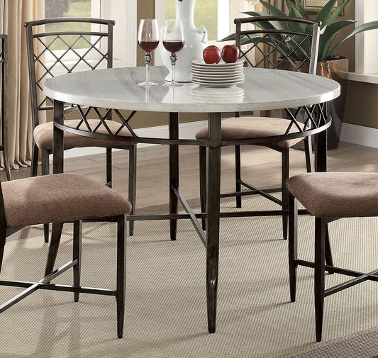 Acme Furniture Aldric Round Leg Dining Table in Faux Marble/Antique 73000 ACME East