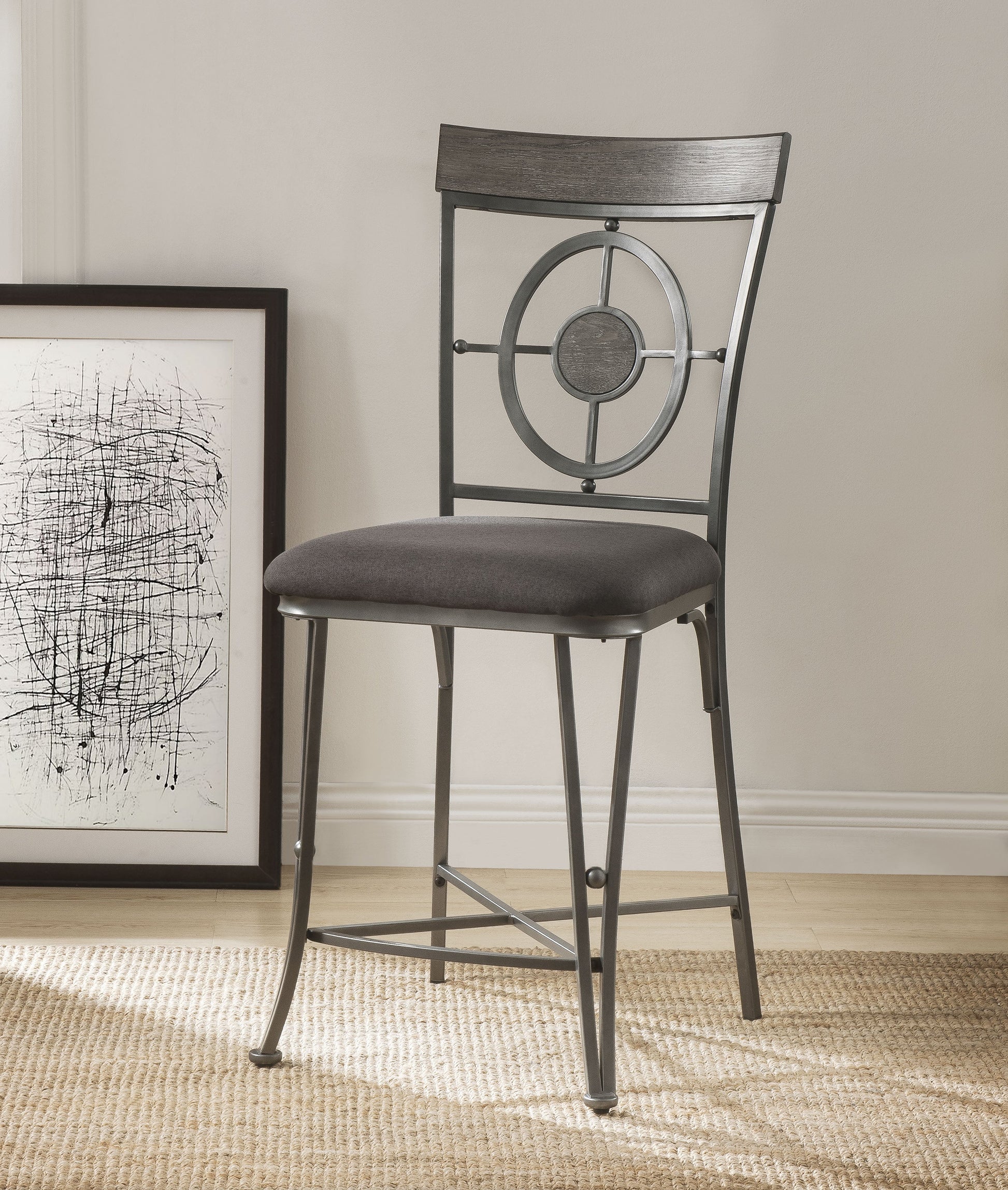 Landis Fabric & Gunmetal Counter Height Chair ACME East