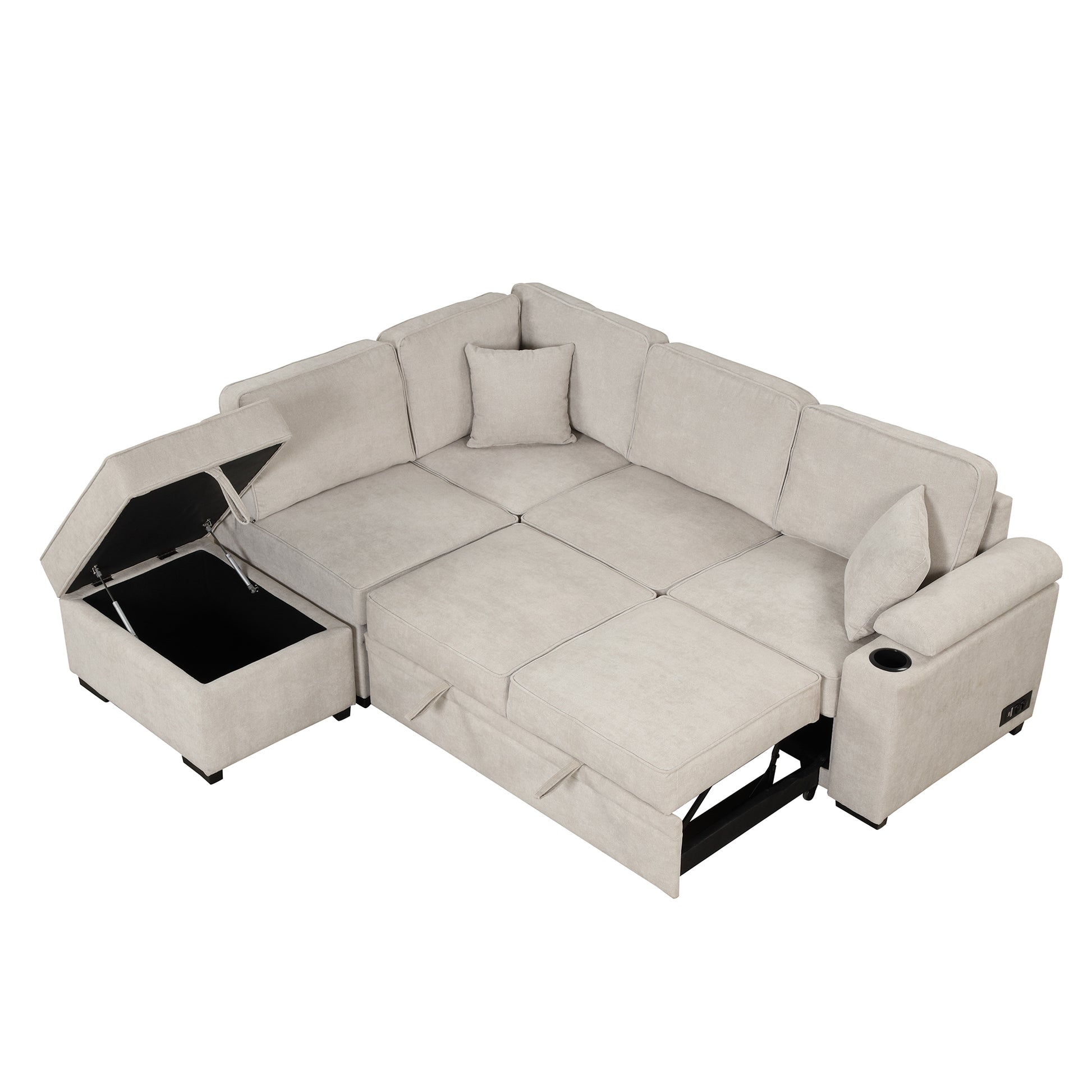 87.4" Sleeper Sofa Bed,2 in 1 Pull Out sofa bed L Shape Couch with Storage Ottoman for Living Room,Bedroom Couch and Small Apartment, Beige House to Home Furnishings LLC