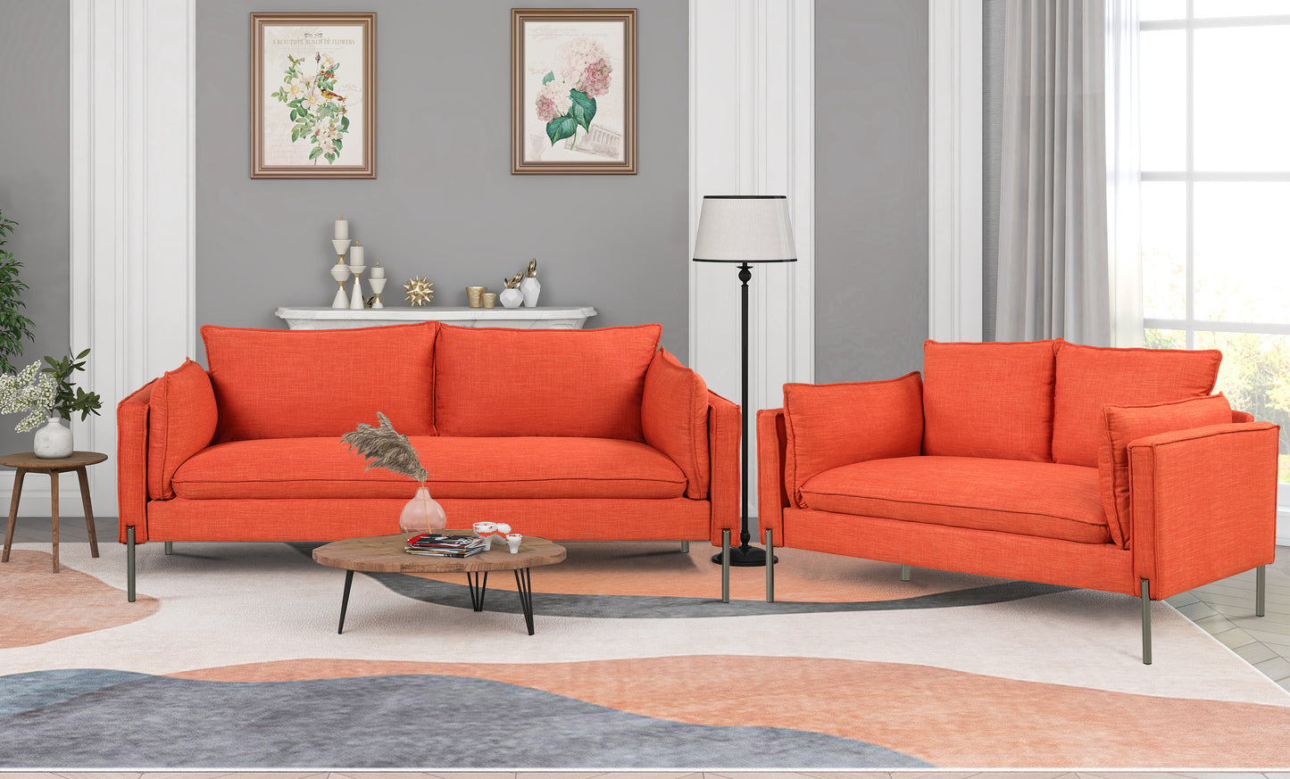 2 Piece Sofa Sets Modern Linen Fabric Upholstered  Loveseat and 3 Seat Couch Set Furniture for Different Spaces,Living Room,Apartment(2+3 seat) House to Home Furnishings LLC