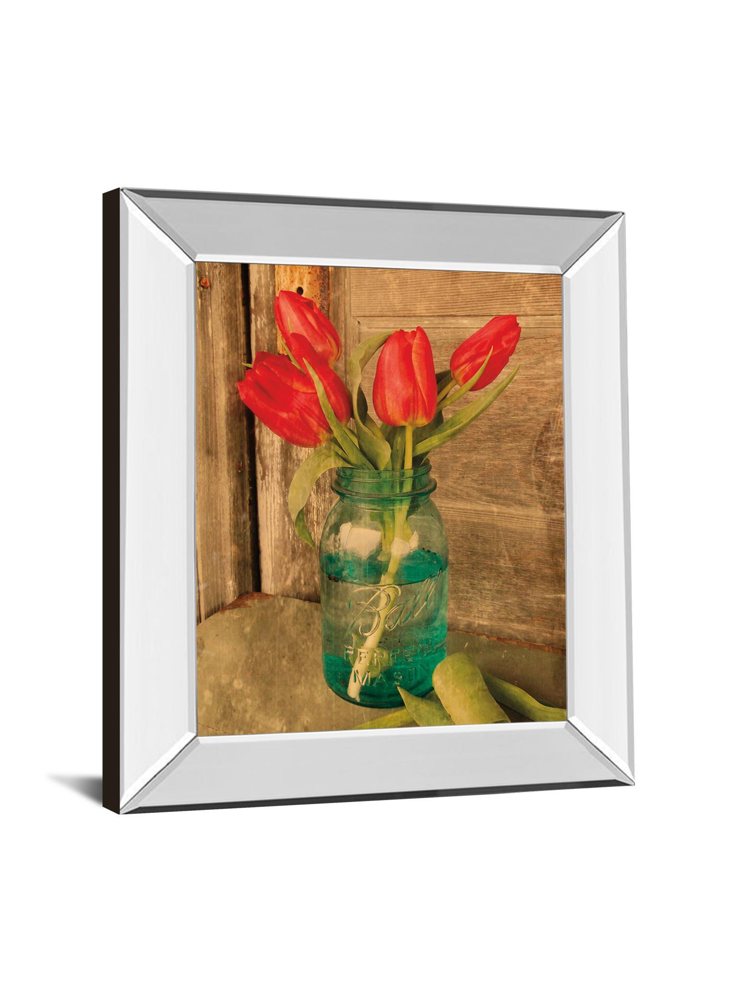 Country Tulips By Anthony Smith - Mirror Framed Print Wall Art - Red Classy Art