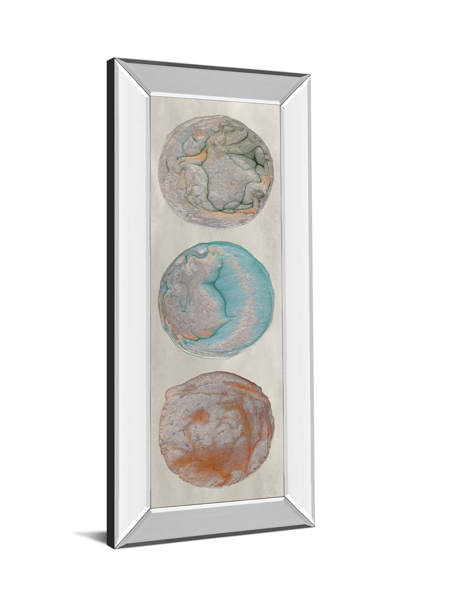 Planet Trio Il By Alicia Ludwig - Mirror Framed Print Wall Art - Blue Classy Art