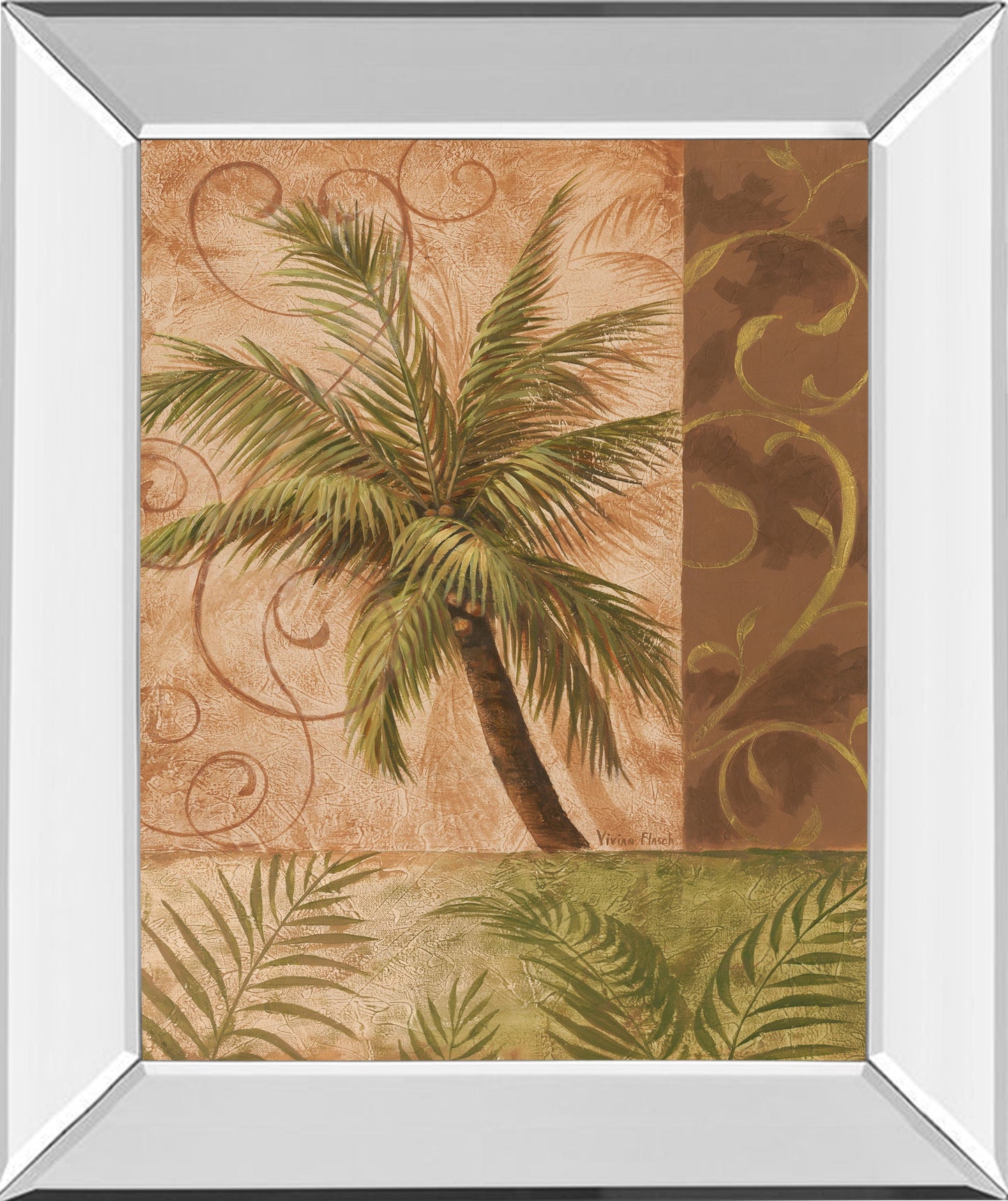 22x26 Tropical Breeze I By Vivian Flasch - Mirror Framed Print Wall Art - Green Classy Art