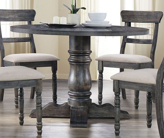 Acme Furniture Wallace Round Pedestal Dining Table in Weathered Gray 74640 ACME East