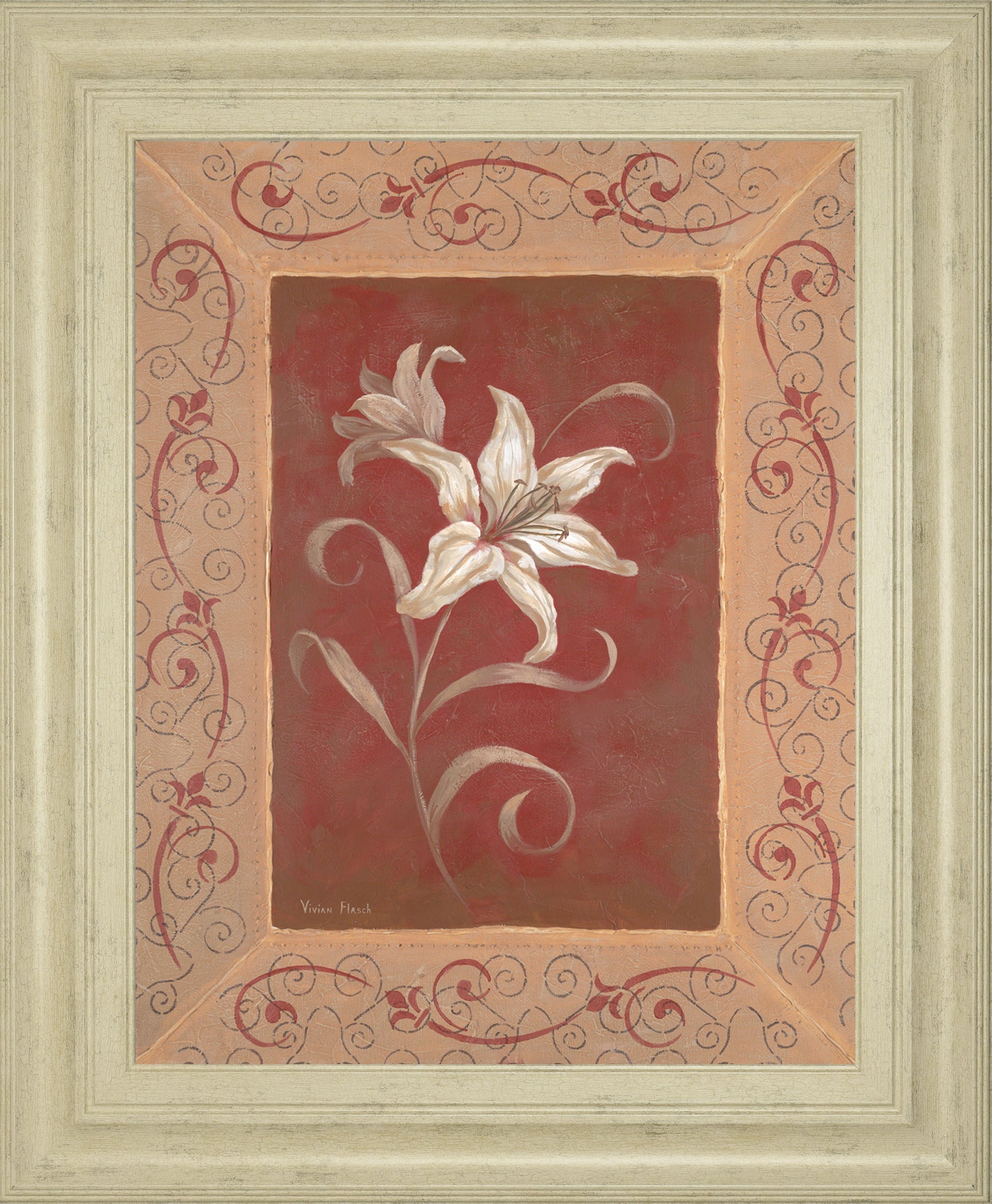 Amanda's Lily By Vivian Flasch - Framed Print Wall Art - Red Classy Art