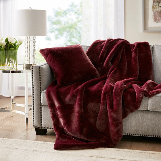 Solid Faux Fur Throw Burgundy Olliix.com